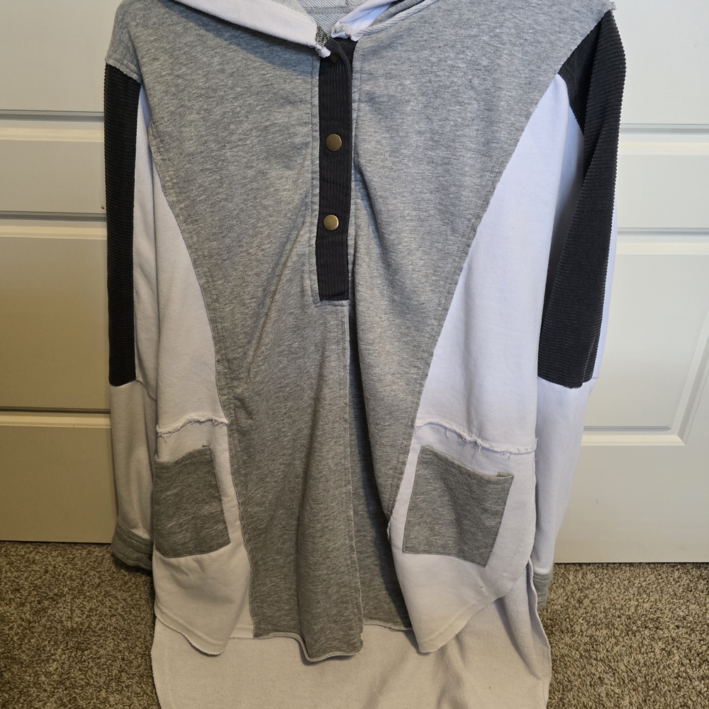 Gray and Black Hooded Tunic with Pockets